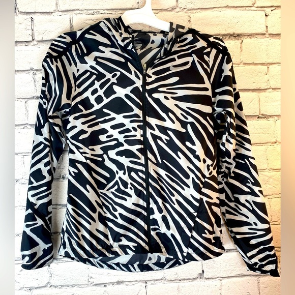 Nike Black & White Geometric Hooded Running Jacket Reflective size Small - Picture 1 of 8